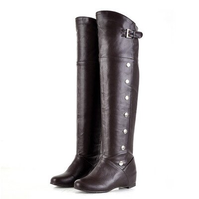 

Rose Women Ladies Retro Over Knee Increased Wedges Shoes Long Tube Knight Boots
