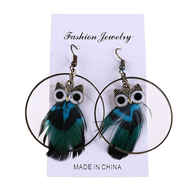 

Womens Circle Retro Earrings Owl Fashion Jewelry Round Practical Feather Vintage Supplies