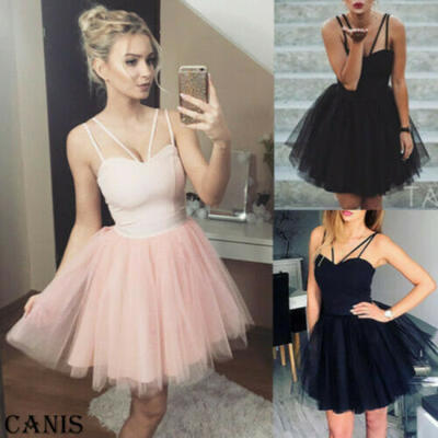 

Women Strappy Short Tulle Tutu Dresses Evening Party Cocktail Ball Prom Gown