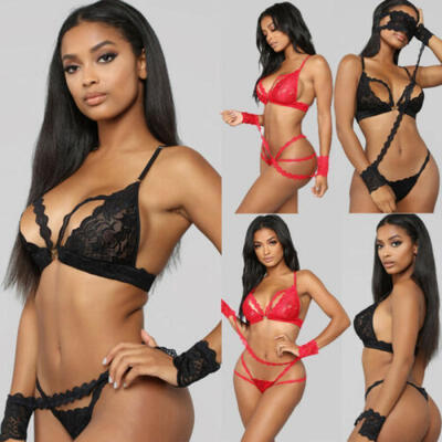 

US New Glamour Women Sexy Lingerie Underwear Babydoll Lace Vest G-string Bra Set