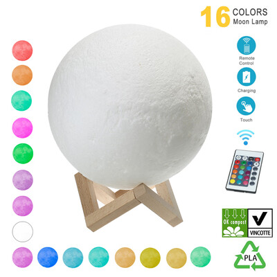 

Moon Lamp Hanging 3D Printing Moon Light LED 16 Colors Night Lamp with Wooden Stand Touching & Remote Control
