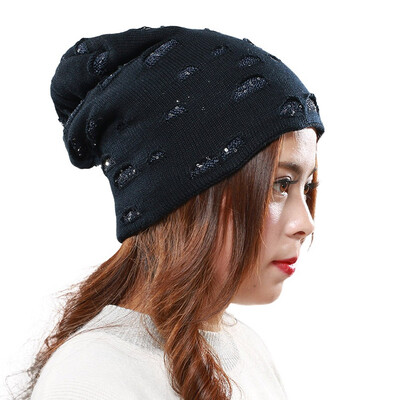

Tailored Men And Women Autumn Winter Sequin Knitted Hats Indoor Plus Warm Wool Knit Caps