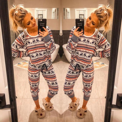 

Women Christmas Reindeer Print Pyjamas Xmas Nightwear Pajamas PJs Sleepewear Set