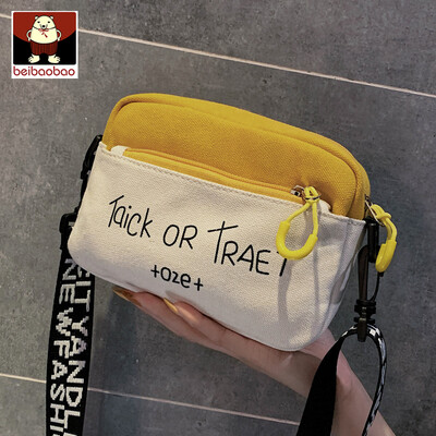 

Canvas bag women 2019 new Korean version of the tide of one-shoulder contrast color mobile phone leisure messenger bag