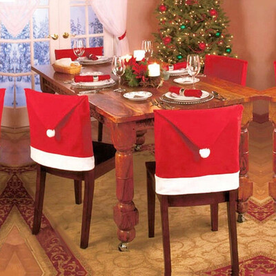 

Gobestart 2PCS Santa Hat Chair Covers Christmas Decor Dinner Chair Xmas Cap Sets