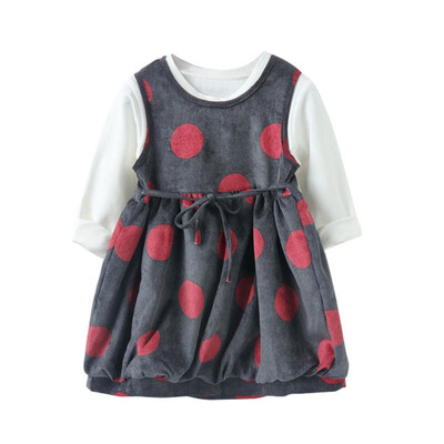 

Baby Girl Dress Fashion Dress Girl PrincesBaby Girls Long Sleeve T-Shirt Crew Neck Polka Dots Vest Dress 2pcs