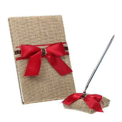 

Wedding Guest Book&Pen Set Holder Burlap Decoration Rustic Elegant Wedding Ceremony Red