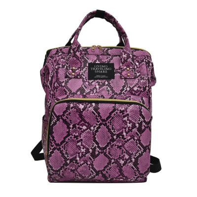 

Snake Print Mommy Travel Backpacks Large PU Leather Maternity Nappy Bags