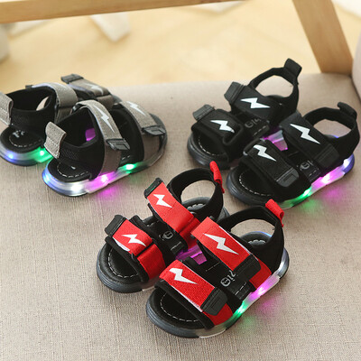 

New Summer Baby Boy Girl Breathable Anti-Slip LED Luminous PU Shoes Sandals Toddler Soft Soled Kids Shoes