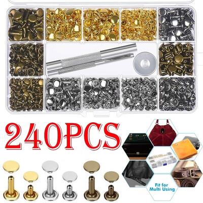 

240 Set Leather Rivets Double Cap Rivet Tubular Metal Studs 2 Sizes with Punch Pliers&3 Pieces Setting Tool Kit