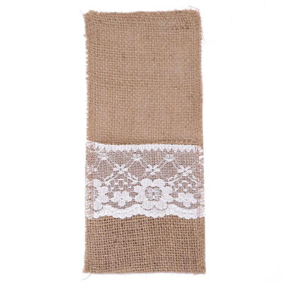 

10pcs Burlap Lace Cutlery Holders Vintage Jute Cutlery Pocket Wedding Decor