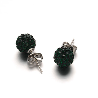 

Polymer Clay Rhinestone Ball Stud Earrings with Stainless Steel Stud Earring Findings Stainless Steel Color Emerald 10mm Pin