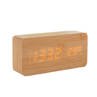 

Wooden Clock With A LED Display Portable Voice Control Clock