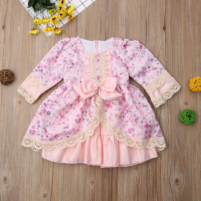 

USA Retro Kids Baby Girl Dress Xmas Thanksgiving Lace Flower Party Pageant Dress