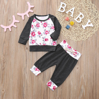 

Newborn Infant Baby Girl Boy Floral T shirt Tops Pants 2PCS Outfits Clothes Set