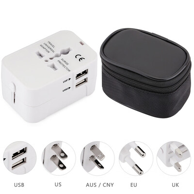 

HHT202 International Power Travel Adapter Dual USB Port Drop Protection Bag