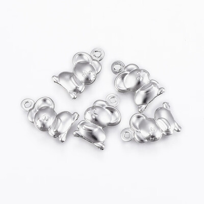 

304 Stainless Steel Pendants Mouse Stainless Steel Color 15x9x3mm Hole 12mm