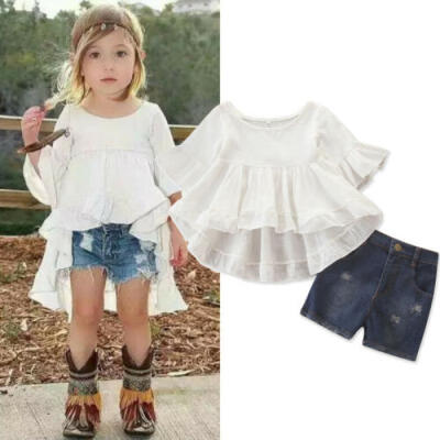 

Kids Baby Girl Clothes Swallowtail Princess TopsDenim Shorts 2PCS Outfit Summer