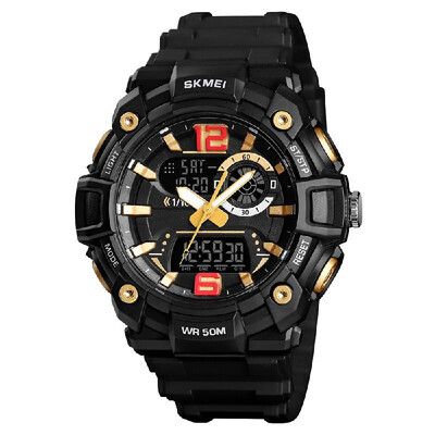 

SKMEI 1529 Man Quartz Watch Dual Display Sport Waterproof 5ATM1224 Date Week Display Noctilucent Alarm Function Male Wristwatch