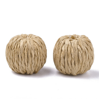 

Handmade Paper Woven Beads with Wood Inside Imitation Raffia Round Bisque 2527x25mm