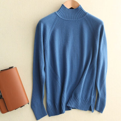 

QIANMUCHUN female half-high collar split cashmere woolen sweater 5779