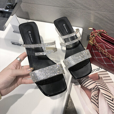

Diamond transparent sandals&slippers women wear fashion in summer 2019 new cool&slippery women with thick heels&high h