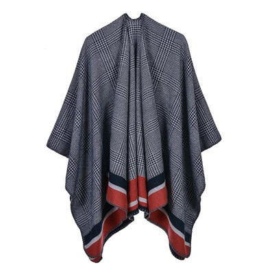 

Women Poncho Cardigan Sweater Contrast Color Striped Cashmere Capes Shawl Scarf Outerwear