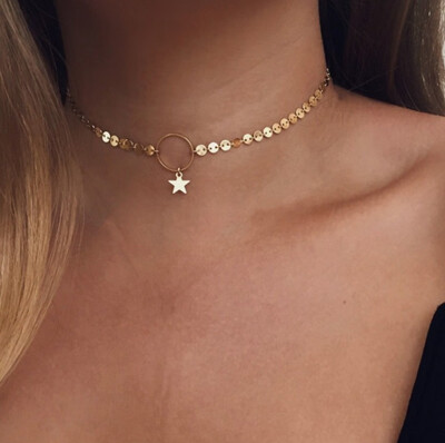

Korean version of the golden moon stars necklace five-pointed star clavicle chain sweater chain necklace female trade jewelry wholesale