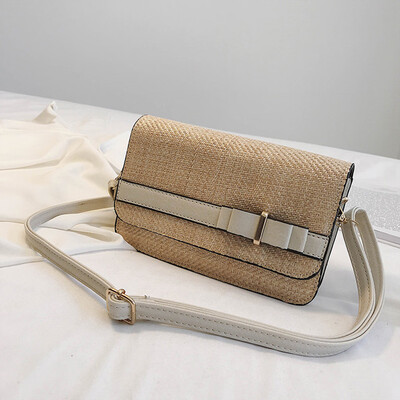 

Tailored Women Beach Color Matching Woven Bag Burlap Square Bag Messenger Bag