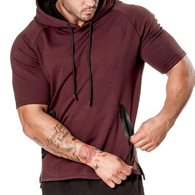 

Fashion Men Short Sleeve Tee Casual Hooded Hoodie Summer T-Shirt Top -3XL