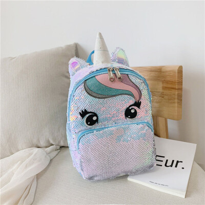 

New 8 Colors Women Girls Unicorn Sequin Fluffy Backpack Plush School Bag Handbag Kids