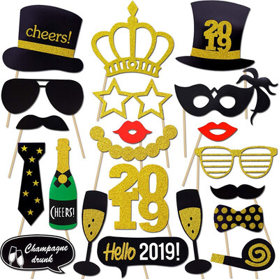 

FUNNYBUNNY New Years Photo Booth Props Kit 21Pcs Funny New Years Eve Party Photo Booth for New Year Party Decor