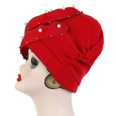 

Womens Headscarf Big Flower Beaded Baotou Caps Scarf Cap Cosmetic Cap Useful