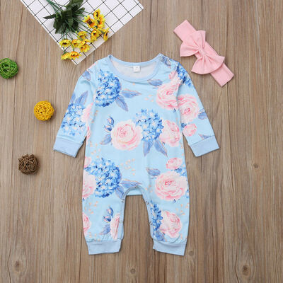 

Newborn Baby Girls Floral Romper Bodysuit Jumpsuit Headband Outfits Set Clothes