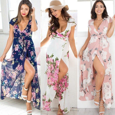 

Fashion Women Summer Vintage Boho Long Maxi Party Beach Dress Floral Sundress NEW