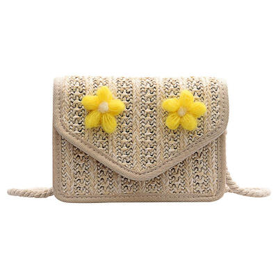 

Flower Decor Shoulder Satchel Handbags Straw Women Small Flap Crossbody Bag