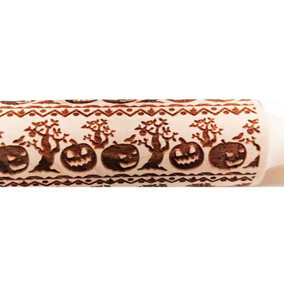 

LIANGchueng Halloween Wooden Rolling Pin Embossing Baking Cookies Noodle Biscuit Fondant Cake Dough Printing Rolling Stick