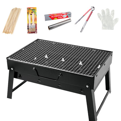 

Shi moving barbecue outdoor grill home charcoal barbecue 3-5 people wild full set of portable folding grill to send 5 sets