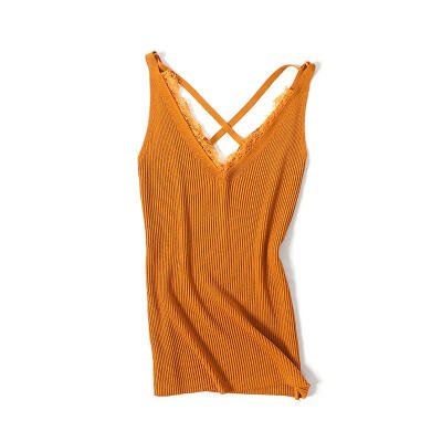 

Solid Knit Tank Tops Women Summer Lace V-neck Sleeveless Cross Camisole