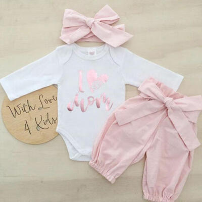 

3pcs Baby Girls RomperLong PantsHeadband Cute Outfits Toddler Kid Clothing Set