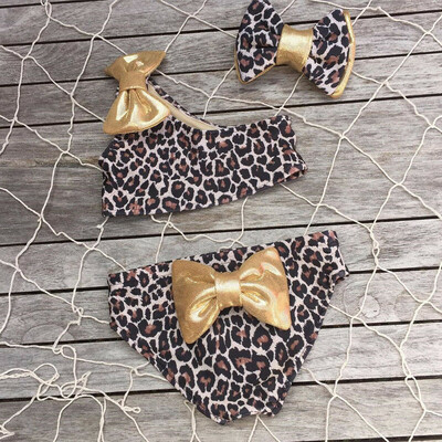 

3pcs Summer Kids Baby Girl Leopard Bow Bikini Set Swimwear Swimsuit Bathing Suit