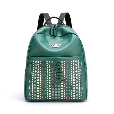 

Crown Rivets Travel Backpacks Women PU Leather Casual Shoulder School Bags