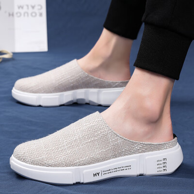 

Half-slipper mens summer heel-free Baotou canvas shoes breathable lazy sandals Viet Nam tide sandals mens bean shoes