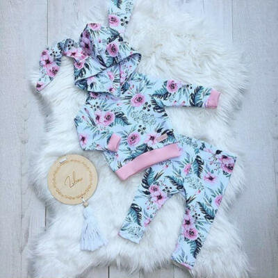 

AU Stock Newborn Infant Baby Girl Winter Clothes Floral Hoodie TopsPants Outfit