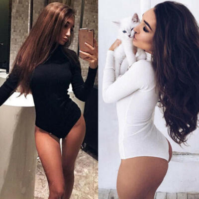 

Womens Sexy Jumpsuits Bodycon Bodysuits Leotard Tops Blouse Long Sleeve Shirt