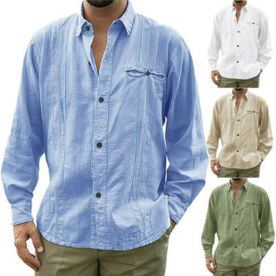 

Men Casual Baggy Cotton Linen Long Sleeve Retro Lapel Button T-Shirt Tops Blouse