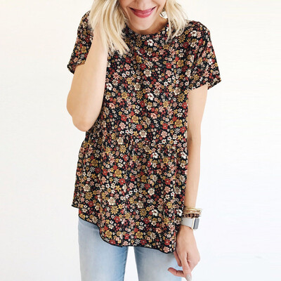 

Nomeni Women Floral Printing Short Sleeve Round Neck Tunic T-Shirt Tops Blouse BKL