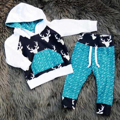 

Toddler Kids Baby Boys Girls Christmas Reindeer Hooded Tops Pants Outfits Set Clothes 0-5Y