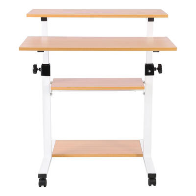 

Greensen Wooden Mobile Standing Computer Work Station Desk Adjustable Height Rolling Presentation Cart