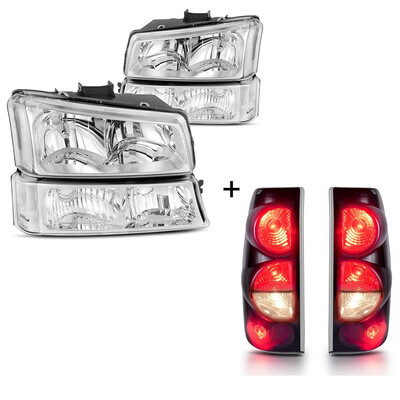 

for 2003-2006 Chevy Silverado 1500 2500 2500HD Headlights Chrome SMOKE Tail Light Set